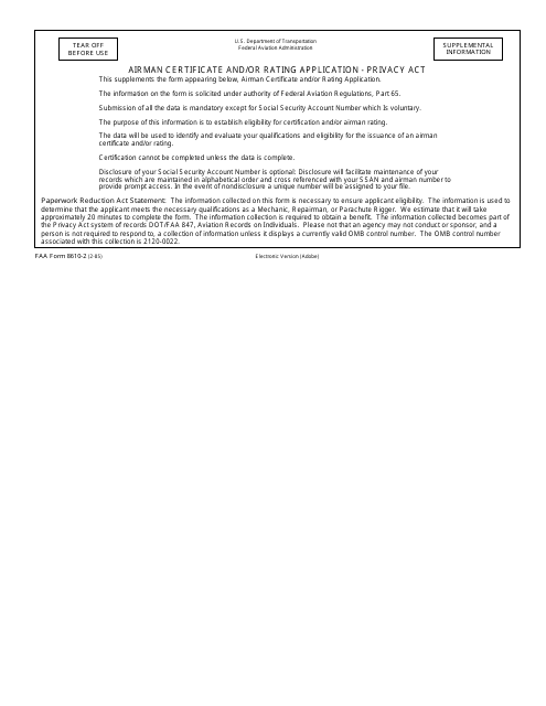 FAA Form 8610-2 Airman Certificate and/or Rating Application