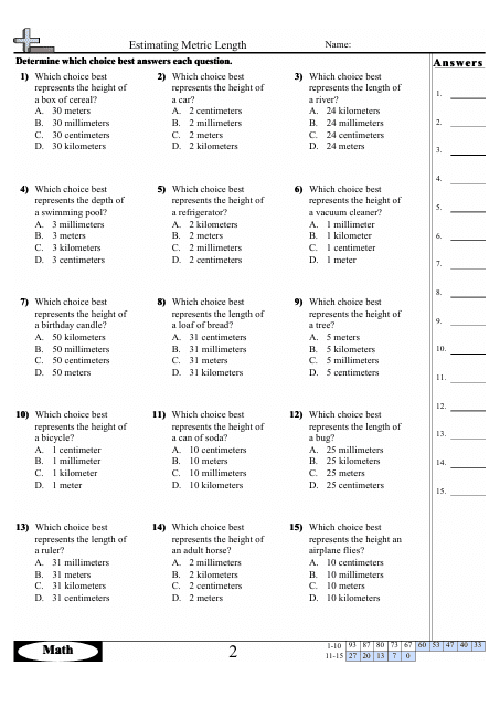 Estimating Metric Length Worksheet With Answers
