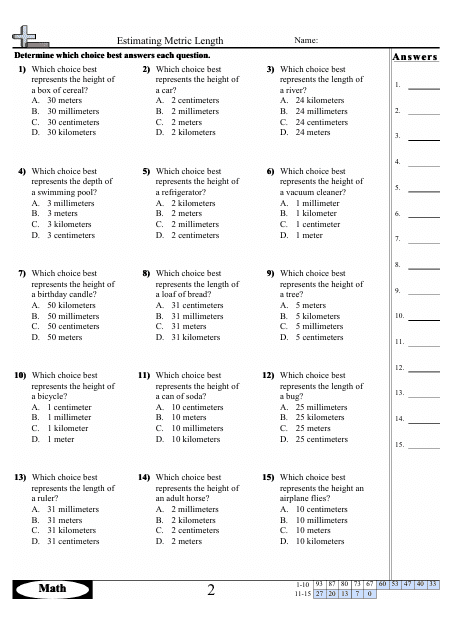 Estimating Measurements Worksheet