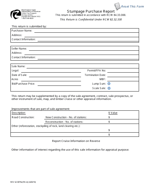 Form REV62 0079E Stumpage Purchase Report - Washington