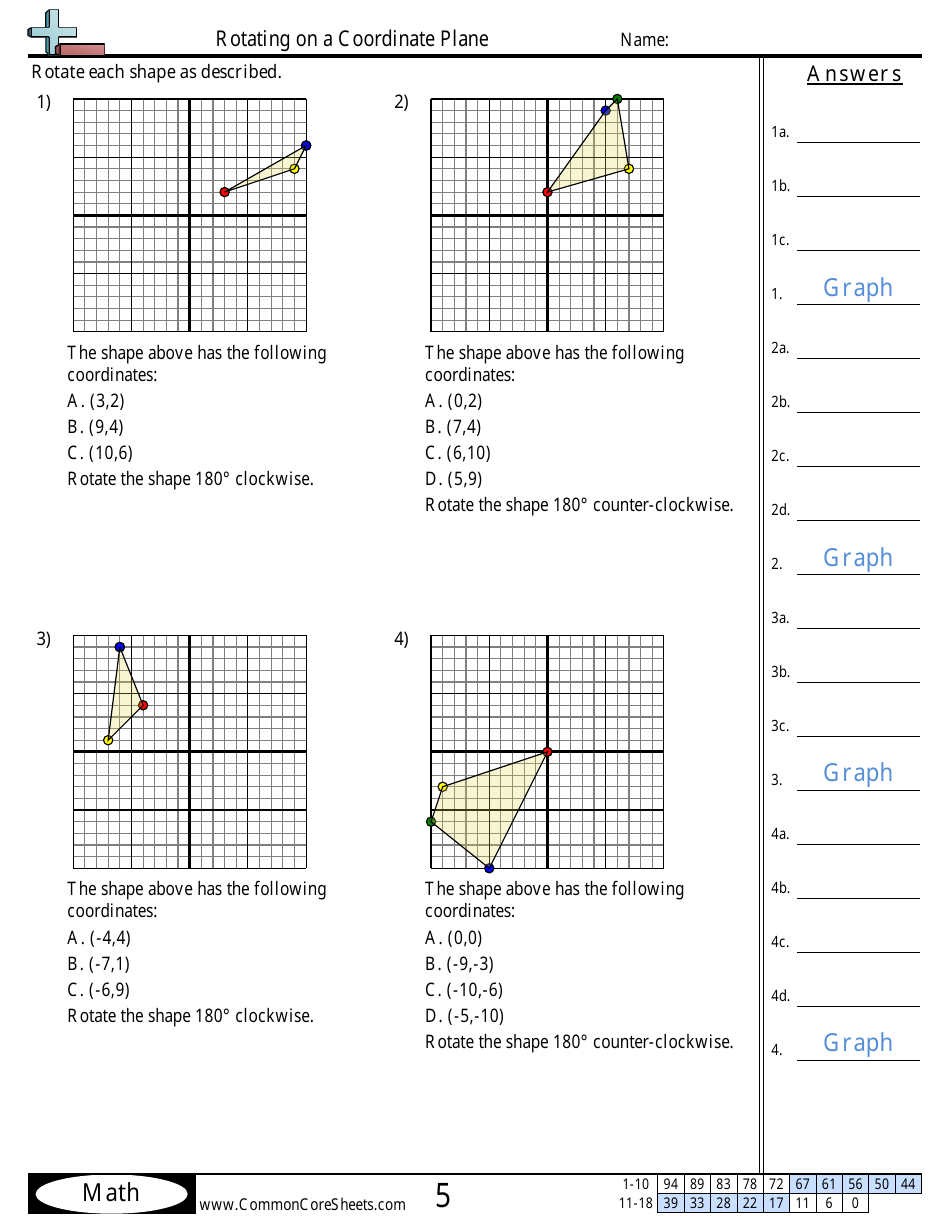 Preview of "Rotating on a Coordinate Plane Worksheet" document