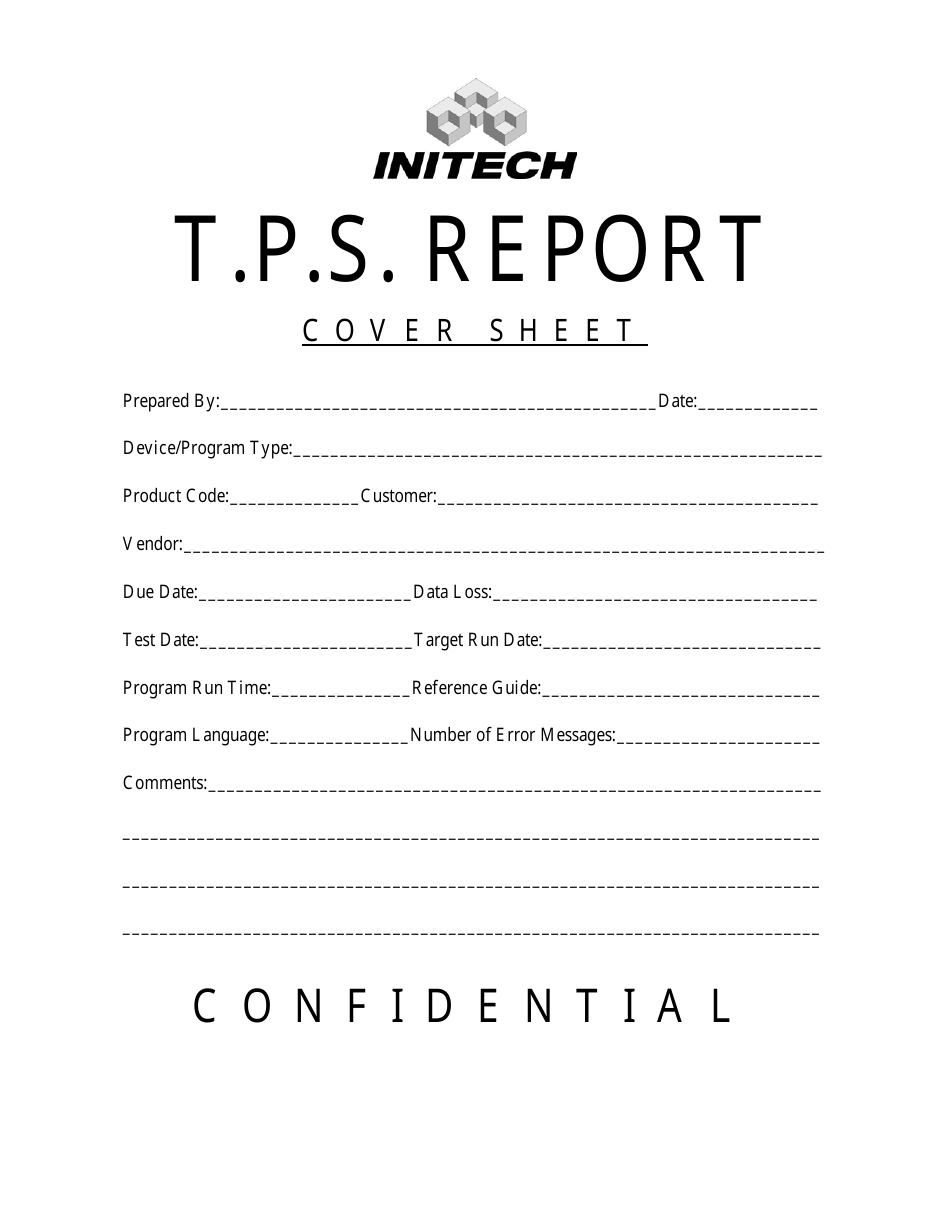 Confidential T.p.s. Report Cover Sheet - Initech, Page 1