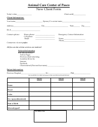 Document preview: New Client Form - Animal Care Center of Pasco - Pasco