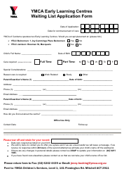 Document preview: Early Learning Centres Waiting List Application Form - Ymca