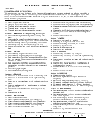 Document preview: Neck Pain and Disability Index (Vernon-Mior) Questionnaire Template