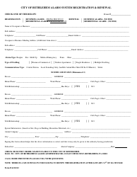Form EA121212 Alarm System Registration &amp; Renewal Form - City of Bethlehem, Pennsylvania