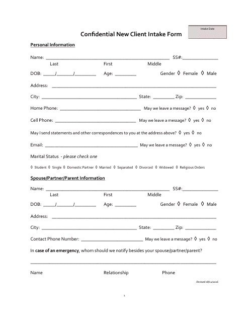 Confidential New Client Intake Form