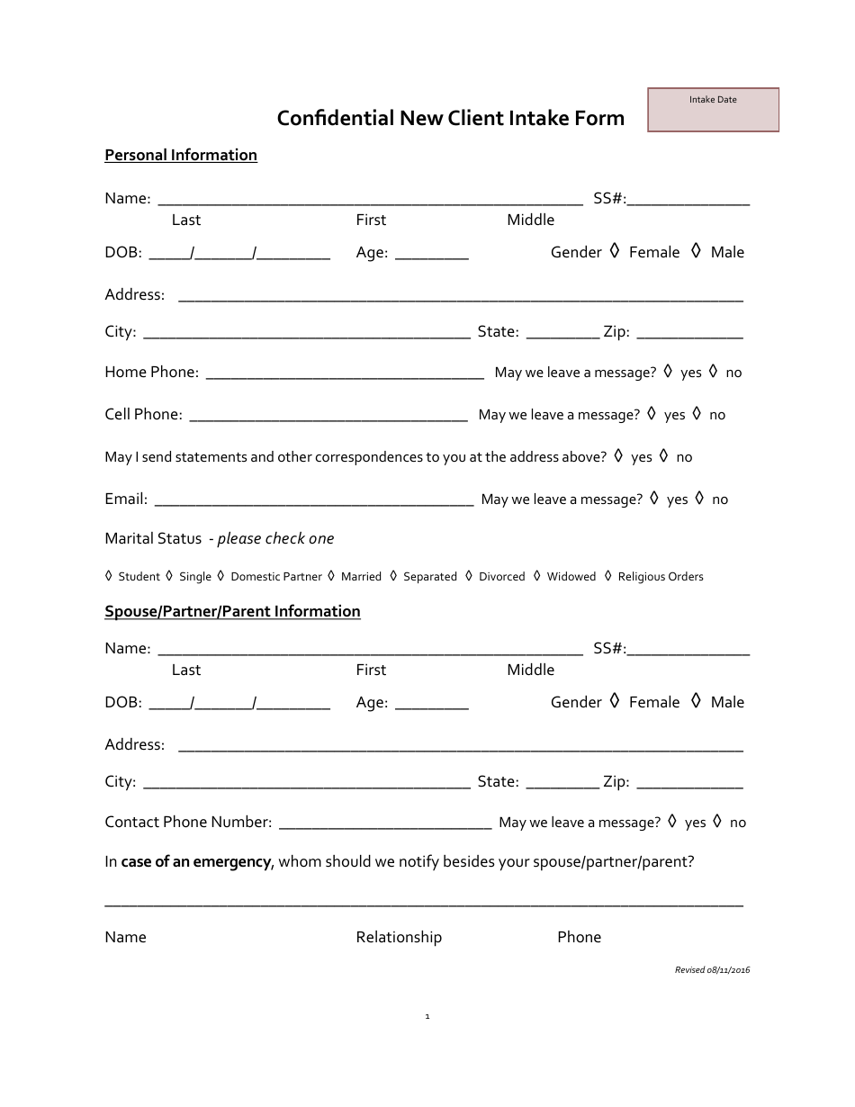 Printable Client Intake Form