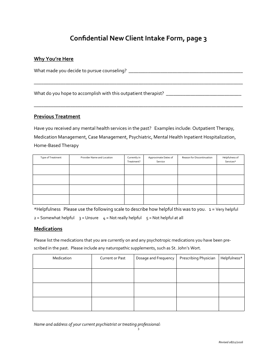 Confidential New Client Intake Form, Page 3