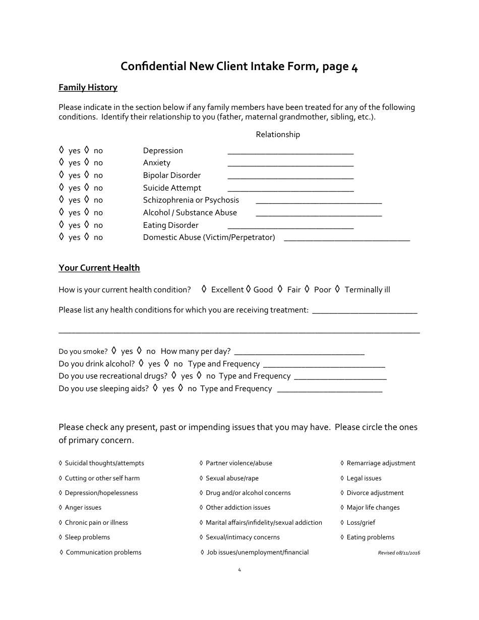 Confidential New Client Intake Form, Page 4