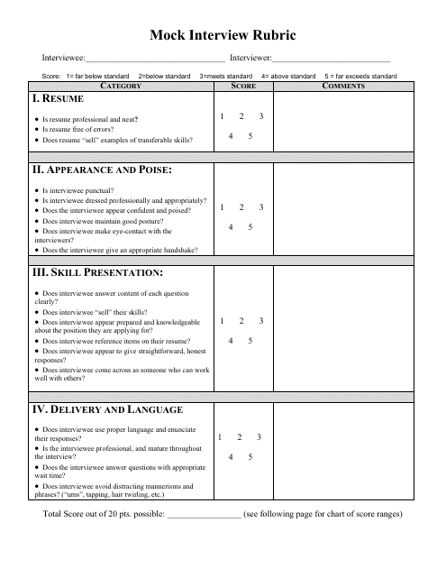 Mock Interview Rubric Form - Fill Out, Sign Online and Download PDF ...