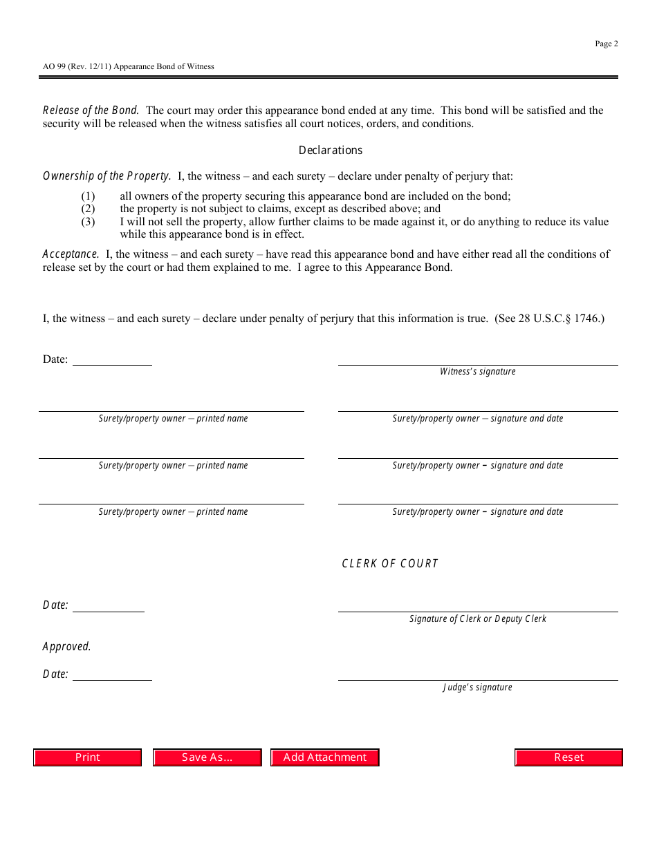 Form AO99 - Fill Out, Sign Online and Download Fillable PDF ...