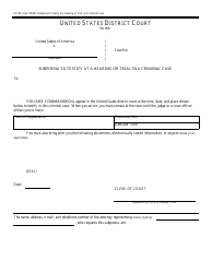 Form AO89 Subpoena to Testify at a Hearing or Trial in a Criminal Case