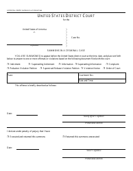 Form AO83 Summons in a Criminal Case